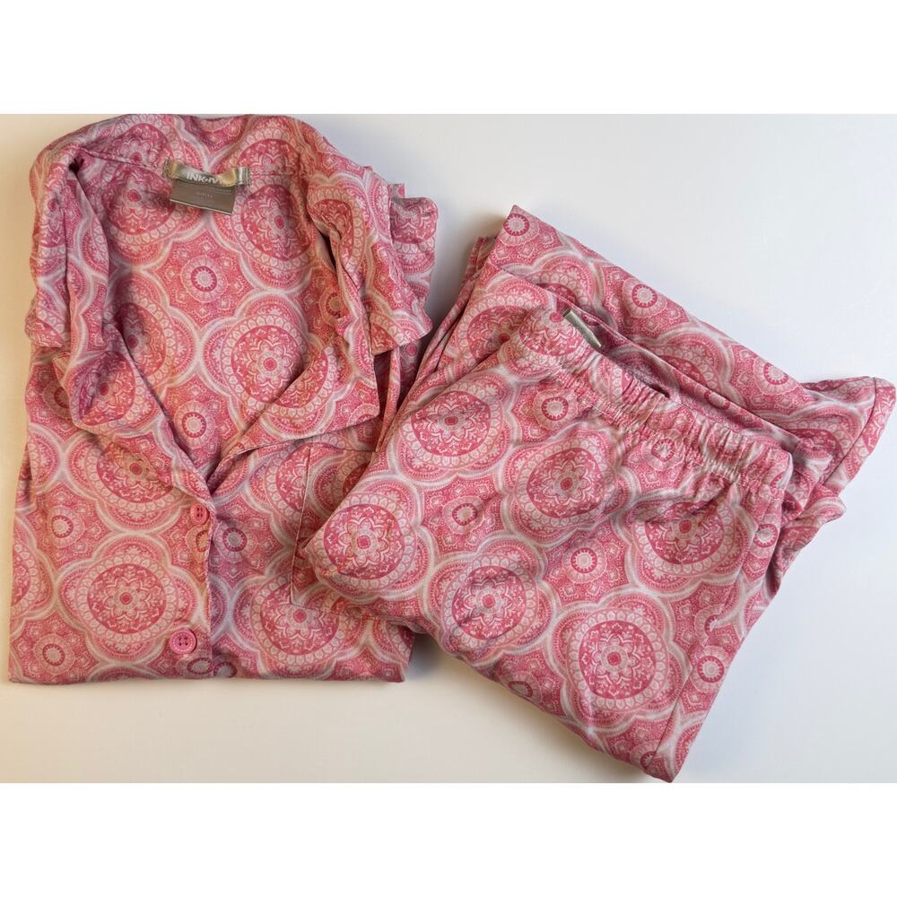 INK+IVY Womens Pink Medallion Pajama Set Small Button Front Sleepwear